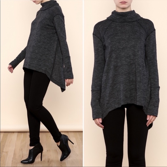 Free People Tops - Free People Charcoal Grey Split Back Turtleneck Thermal Top M